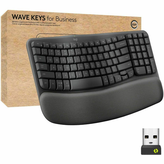 Logitech Wave Keys for Business Ergonomic Keyboard - Wireless Connectivity - Bluetooth - Compact - 5.1 - 32.81 ft - USB 