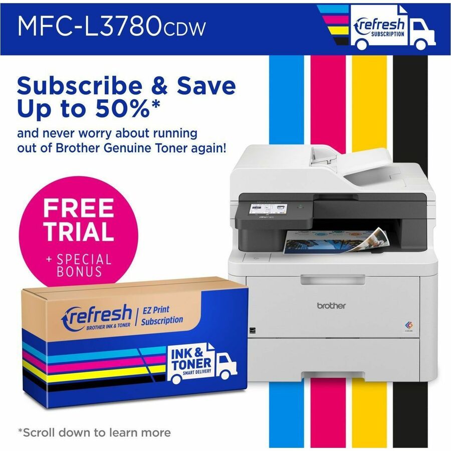 Brother MFC-L3780CDW Wired & Wireless Laser Multifunction Printer - Color - Copier/Fax/Printer/Scanner - 600 x 2400 dpi 