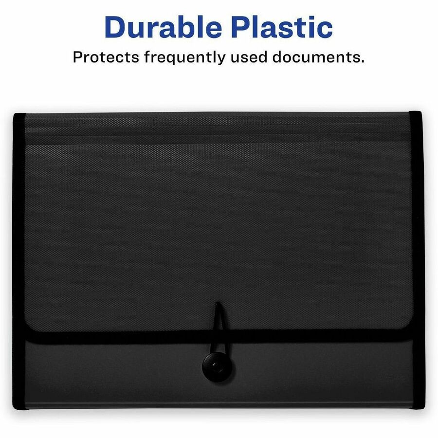 Avery® Letter, A4 Recycled Expanding File - 425 Sheets Capacity - 7 Pocket - Polypropylene, Plastic, Fabric - Black - 0%