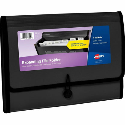 Avery® Letter, A4 Recycled Expanding File - 425 Sheets Capacity - 7 Pocket - Polypropylene, Plastic, Fabric - Black - 0%