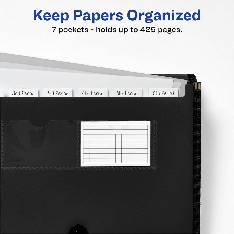 Avery® Letter, A4 Recycled Expanding File - 425 Sheets Capacity - 7 Pocket - Polypropylene, Plastic, Fabric - Black - 0%