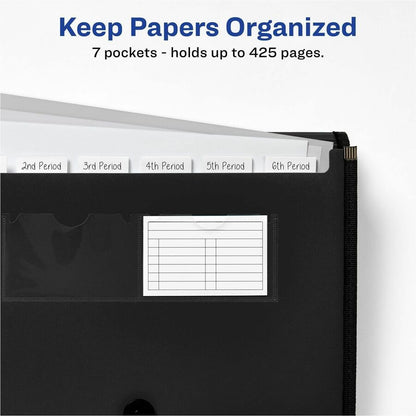 Avery® Letter, A4 Recycled Expanding File - 425 Sheets Capacity - 7 Pocket - Polypropylene, Plastic, Fabric - Black - 0%