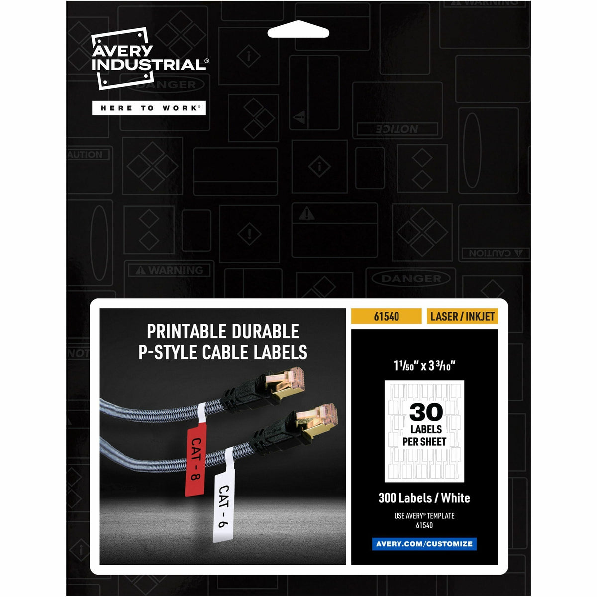Avery® Cable Labels, P-Style, 1.02" x 3.3" , 300 Total (61540) - Waterproof - 1 1/64" Width x 3 19/64" Length - Permanen