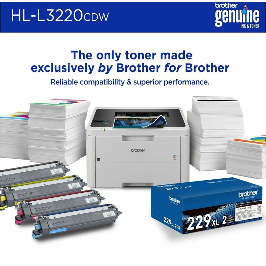 Brother HL-L3220CDW Desktop Wireless Laser Printer - Color - 19 ppm Mono / 19 ppm Color - 2400 x 600 dpi class - Automat