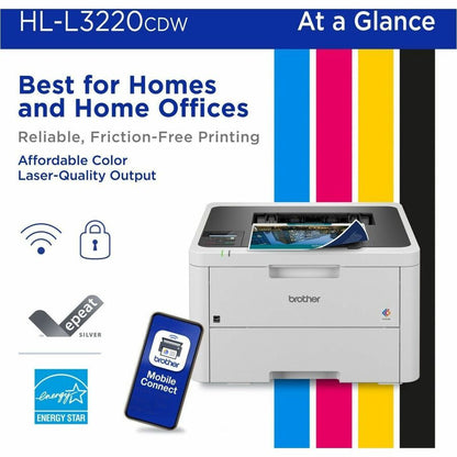 Brother HL-L3220CDW Desktop Wireless Laser Printer - Color - 19 ppm Mono / 19 ppm Color - 2400 x 600 dpi class - Automat