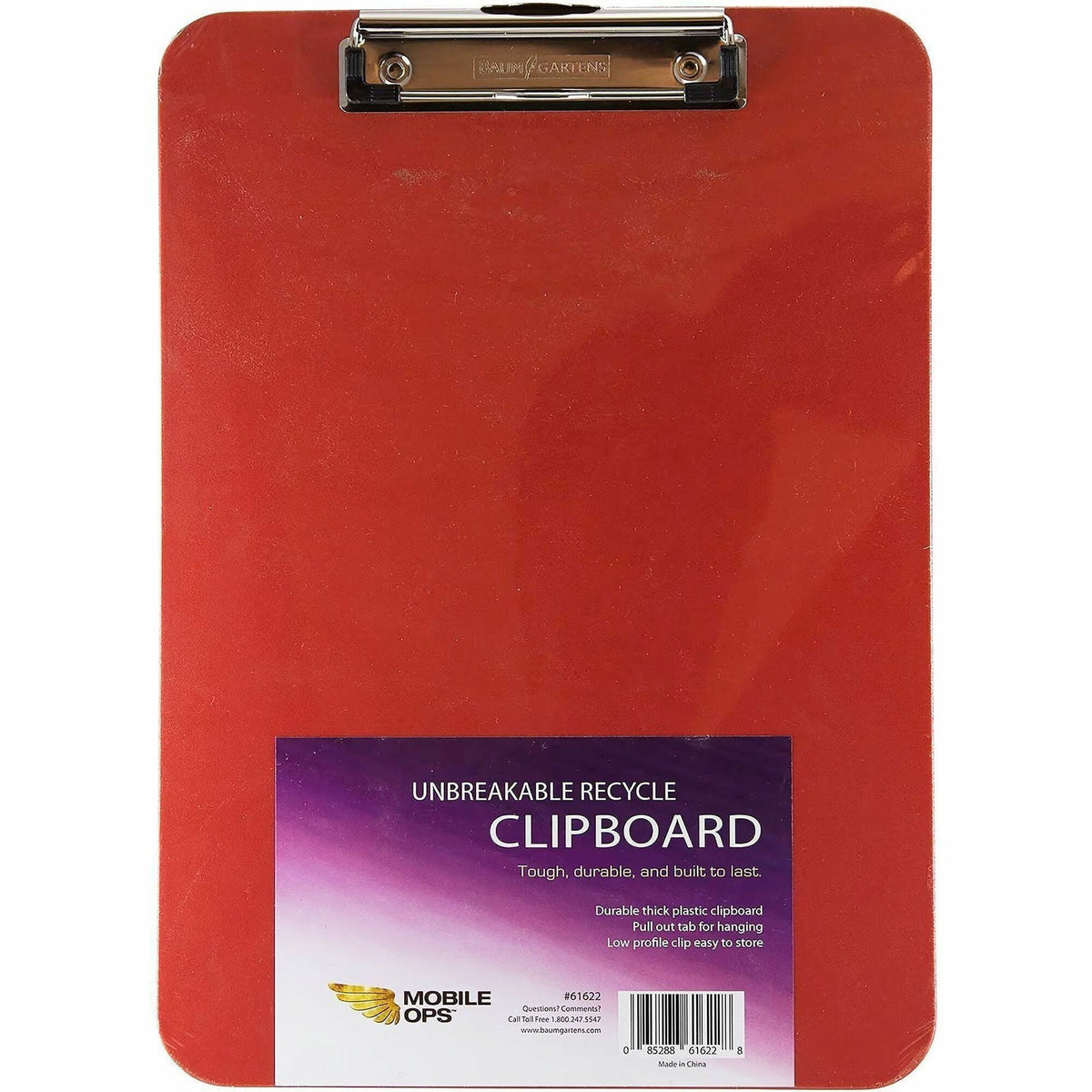 Mobile OPS Unbreakable Clipboard Red (61622) - Wire Clip - Polypropylene - Red