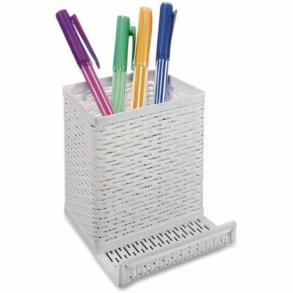 Artistic Urban Collec. Pencil Cup With Phone Stand - 4" Height x 3.5" Width x 3.5" Depth - Metal, Steel - White - 1 Each