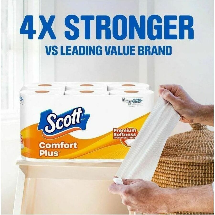 Scott ComfortPlus Toilet Paper - 1 Ply - 231 Sheets/Roll - White - PaperRollRoll - 4 / Carton