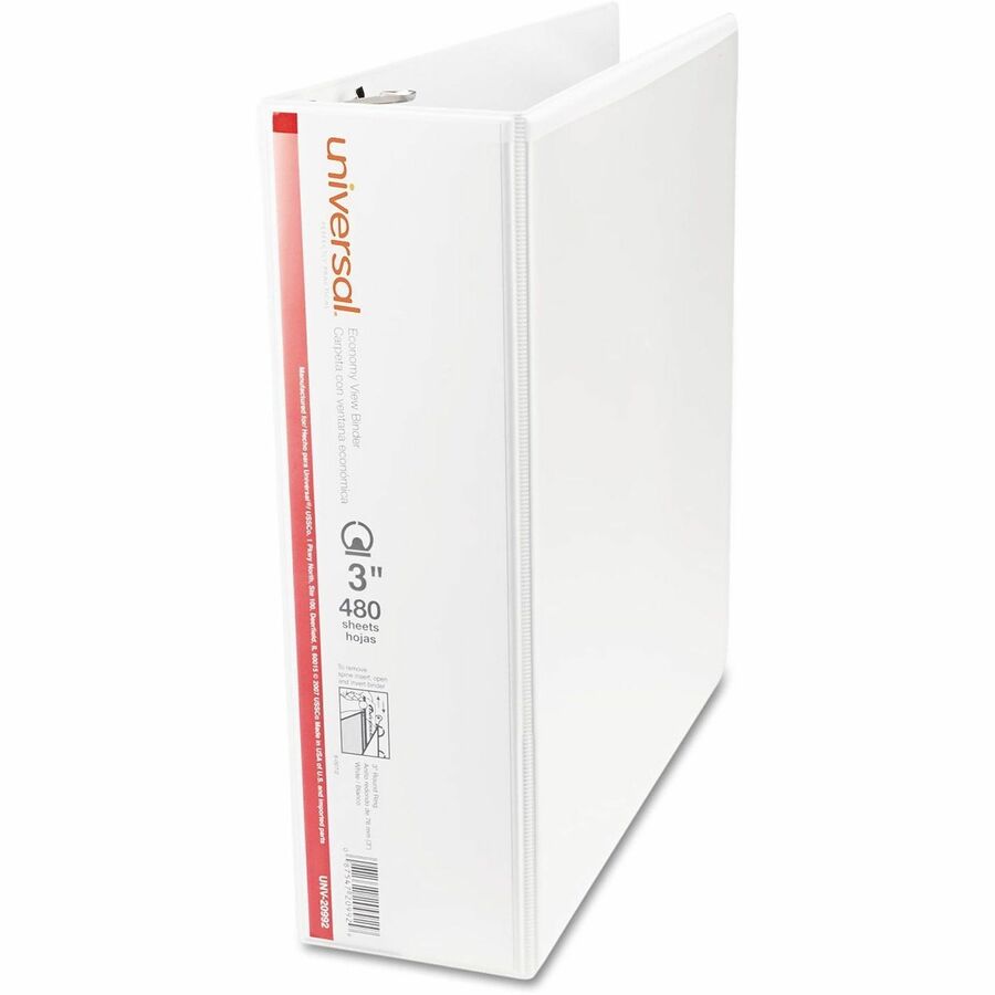 Universal Economy Round Ring View Binder, 3 Rings, 3" Capacity, 11 x 8.5, White - 3" Binder Capacity - 460 Sheet Capacit