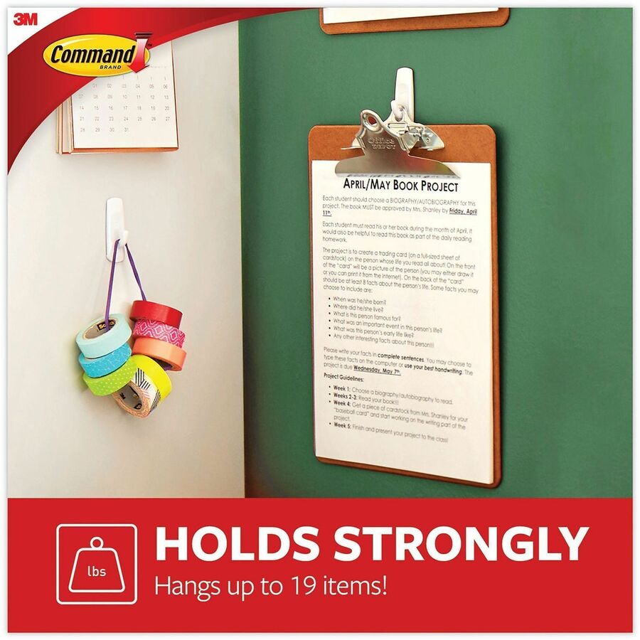 Command Hanging Hooks Assortment - 14 Hooks - 3 Small Hook - 3 Medium Hook - 2 Large Hook - 16 lb (7.26 kg) Capacity - A