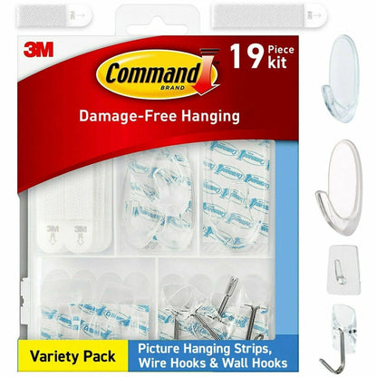 Command Clear Hanging Hooks Variety Pack - Adhesive - Assorted - 53 / Pack
