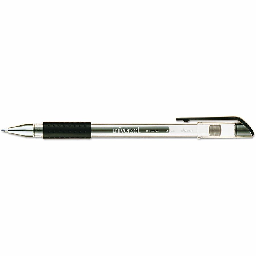 Universal Comfort Grip Gel Pen - 0.7 mm Medium, Conical Pen Point - Black Ink - Gel-based, Water Based - Clear Stick, Bl