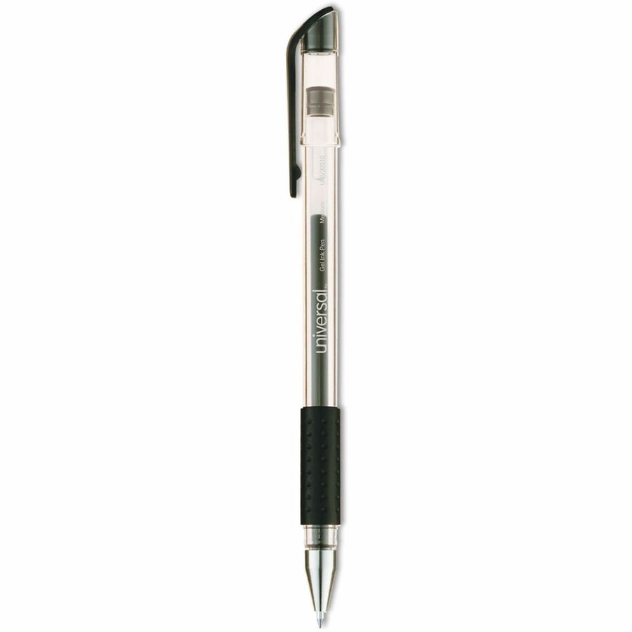 Universal Comfort Grip Gel Pen - 0.7 mm Medium, Conical Pen Point - Black Ink - Gel-based, Water Based - Clear Stick, Bl