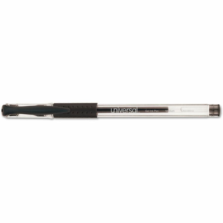 Universal Comfort Grip Gel Pen - 0.7 mm Medium, Conical Pen Point - Black Ink - Gel-based, Water Based - Clear Stick, Bl