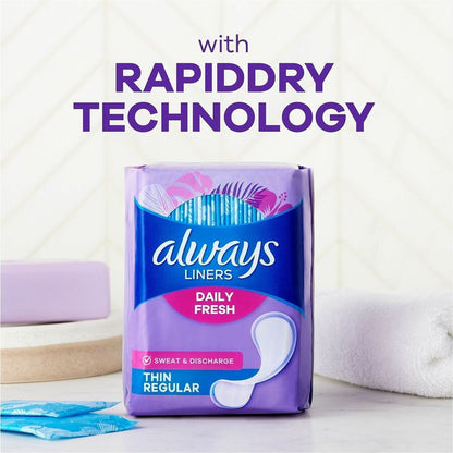 Always Thin Daily Liners, Wrapped - Regular - Absorbent, Comfortable, Individually Wrapped, Unscented - 120 / Pack