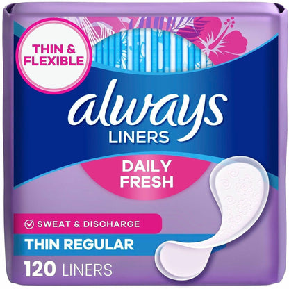 Always Thin Daily Liners, Wrapped - Regular - Absorbent, Comfortable, Individually Wrapped, Unscented - 120 / Pack