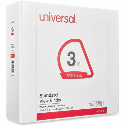 Universal Slant D-Ring View Binder, 3 Rings, 3" Capacity, 11 x 8.5, White - 3" Binder Capacity - 600 Sheet Capacity - 3 