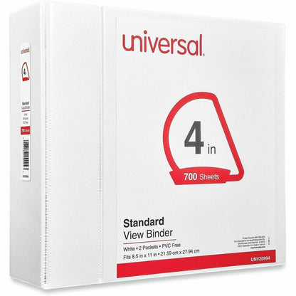 Universal Slant D-Ring View Binder, 3 Rings, 4" Capacity, 11 x 8.5, White - 4" Binder Capacity - 775 Sheet Capacity - 3 
