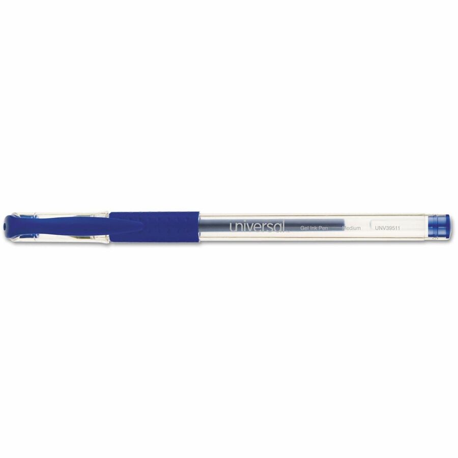 Universal Comfort Grip Gel Pen - 0.7 mm Medium, Conical Pen Point - Blue Ink - Gel-based, Water Based - Clear Stick, Blu
