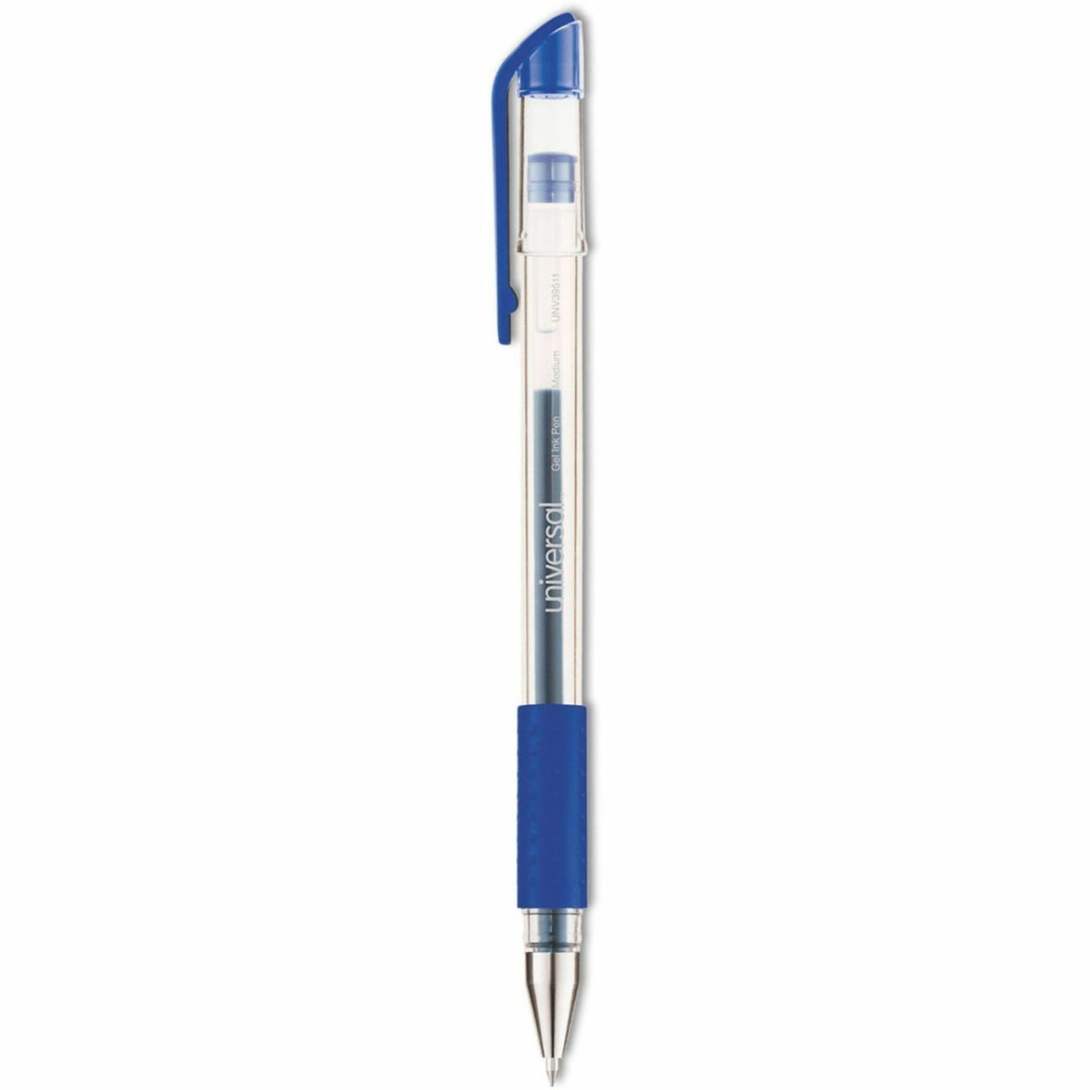 Universal Comfort Grip Gel Pen - 0.7 mm Medium, Conical Pen Point - Blue Ink - Gel-based, Water Based - Clear Stick, Blu