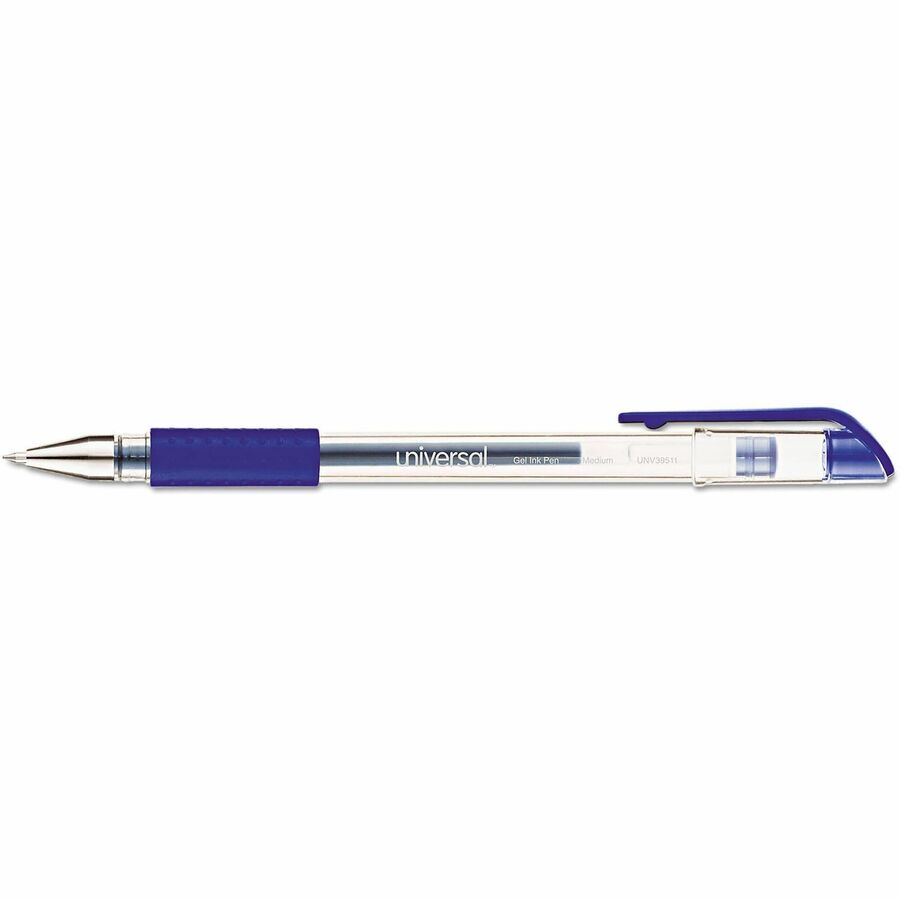 Universal Comfort Grip Gel Pen - 0.7 mm Medium, Conical Pen Point - Blue Ink - Gel-based, Water Based - Clear Stick, Blu
