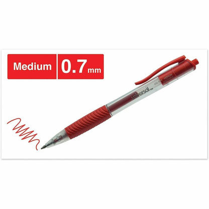 Universal - 0.7 mm Medium, Conical Pen Point - Retractable - Red Ink - Gel-based, Water Based - Clear, Red Barrel - 12 /