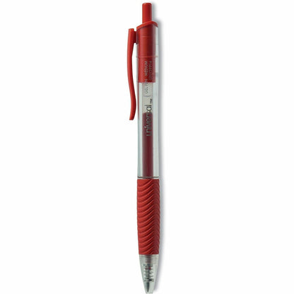 Universal - 0.7 mm Medium, Conical Pen Point - Retractable - Red Ink - Gel-based, Water Based - Clear, Red Barrel - 12 /