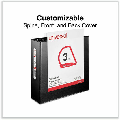 Universal Slant D-Ring View Binder, 3 Rings, 3" Capacity, 11 x 8.5, Black - 3" Binder Capacity - 600 Sheet Capacity - 3 