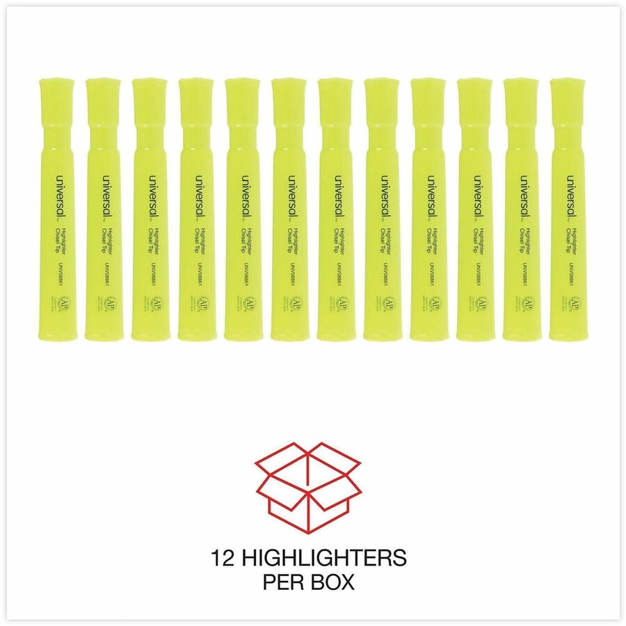 Universal Highlighter - Fluorescent Yellow Ink - Yellow Barrel - 12 / Dozen