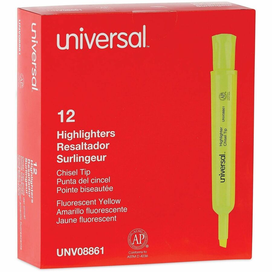 Universal Highlighter - Fluorescent Yellow Ink - Yellow Barrel - 12 / Dozen