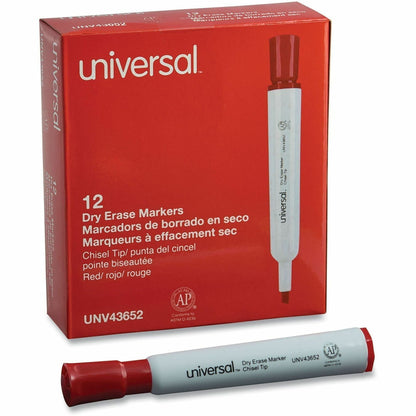 Universal Dry Erase Marker - Erasable - Red Ink - Dry - Glass, General Purpose, Classroom, Home, Office - 12 / Dozen