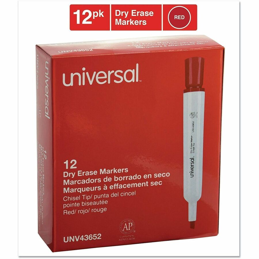 Universal Dry Erase Marker - Erasable - Red Ink - Dry - Glass, General Purpose, Classroom, Home, Office - 12 / Dozen