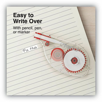 Universal Correction Tape - 0.20" Tape Width x 32.75 ft Tape Length - 1 Line(s) - White Tape - Red, Clear Dispenser - 6 