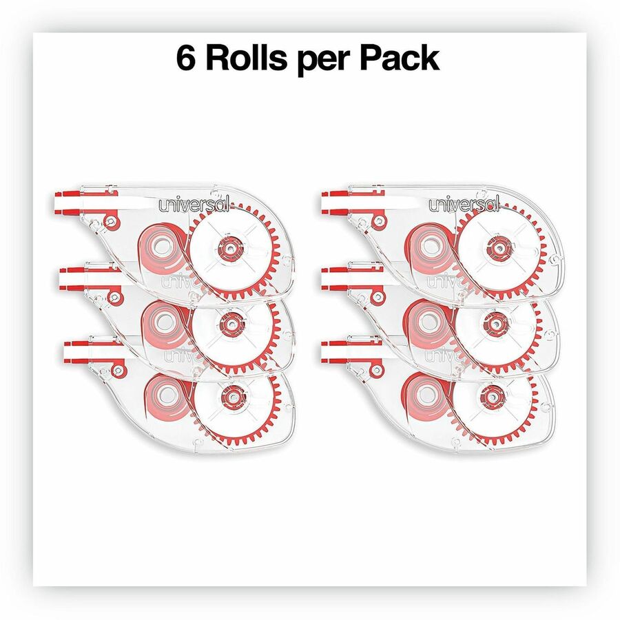 Universal Correction Tape - 0.20" Tape Width x 32.75 ft Tape Length - 1 Line(s) - White Tape - Red, Clear Dispenser - 6 