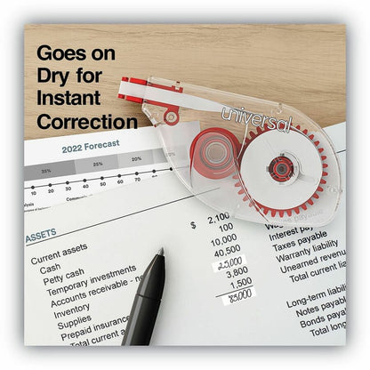 Universal Correction Tape - 0.20" Tape Width x 32.75 ft Tape Length - 1 Line(s) - White Tape - Red, Clear Dispenser - 6 