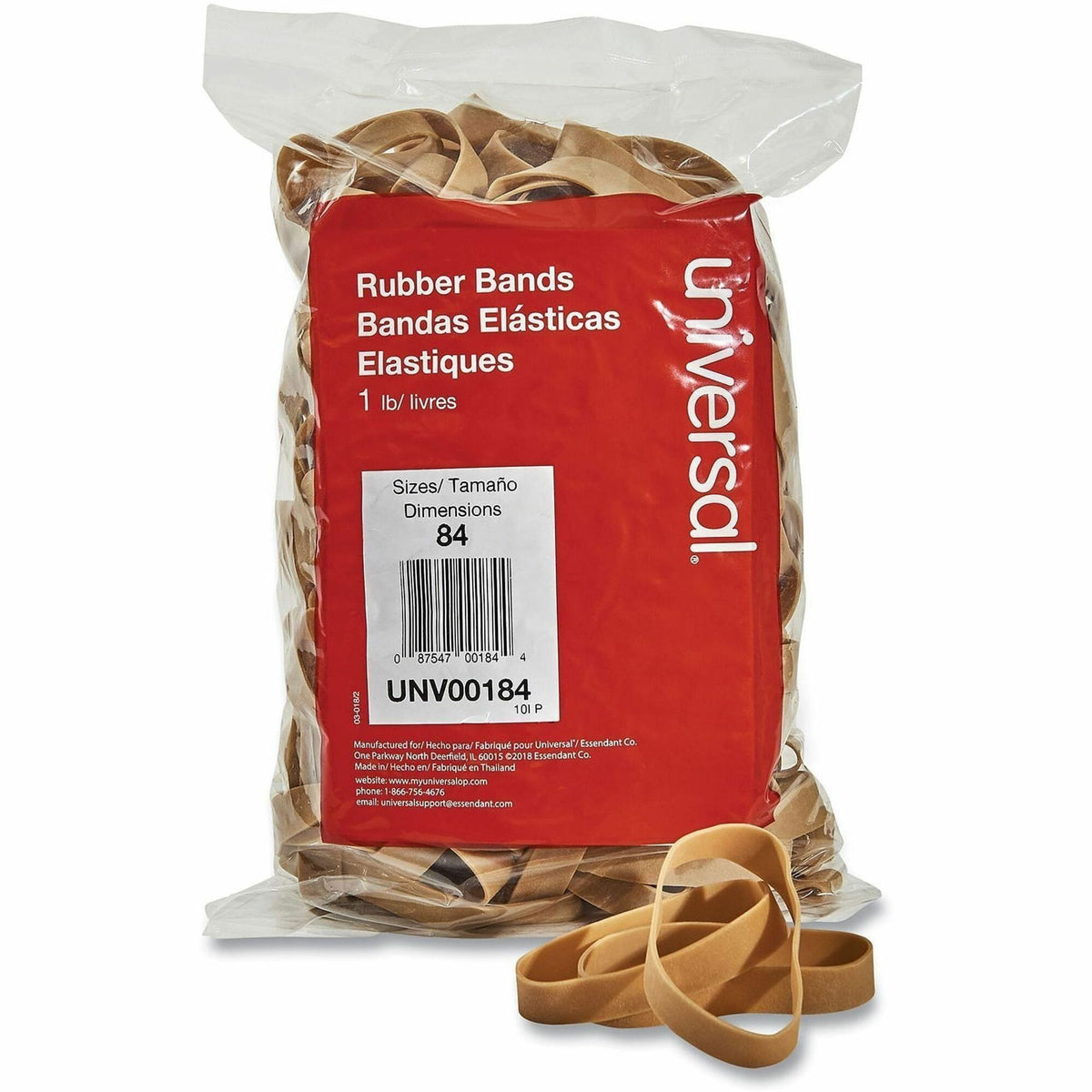 Universal Standard Rubber Bands - Size: #84 - 3.5" Length x 0.5" Width - Elastic - Rubber - Beige - 155 / Pack