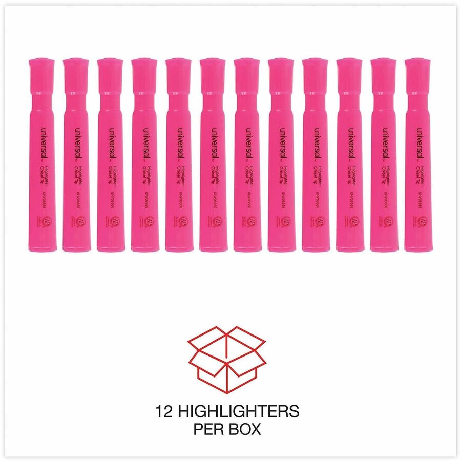 Universal Highlighter - Fluorescent Pink Ink - Pink Barrel - 12 / Dozen