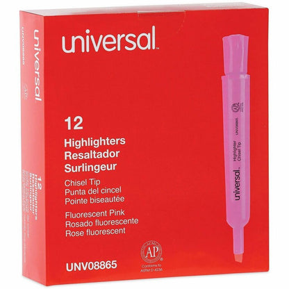 Universal Highlighter - Fluorescent Pink Ink - Pink Barrel - 12 / Dozen