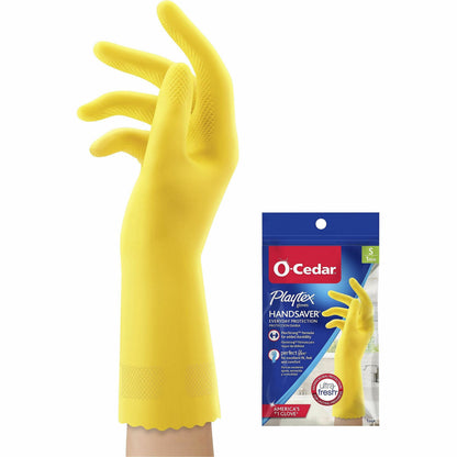 O-Cedar Playtex Handsaver Gloves - Hot Water, Chemical Protection - Small Size - Latex, Nitrile, Neoprene - Yellow - 2 /