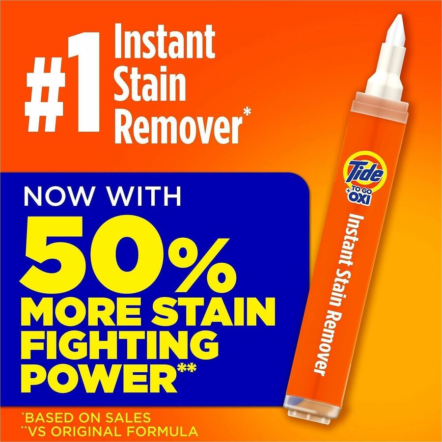 Tide To Go Stain Remover Pen - 0.34 oz (0.02 lb) - Phosphate-free, Machine Washable, Bleach-free - Orange - 6 / Carton