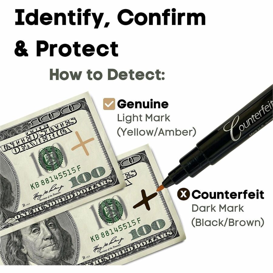 Dri Mark Counterfeit Dual Detector Pen - Ultraviolet, Watermark, Ink - Black, Green - 6 / Pack