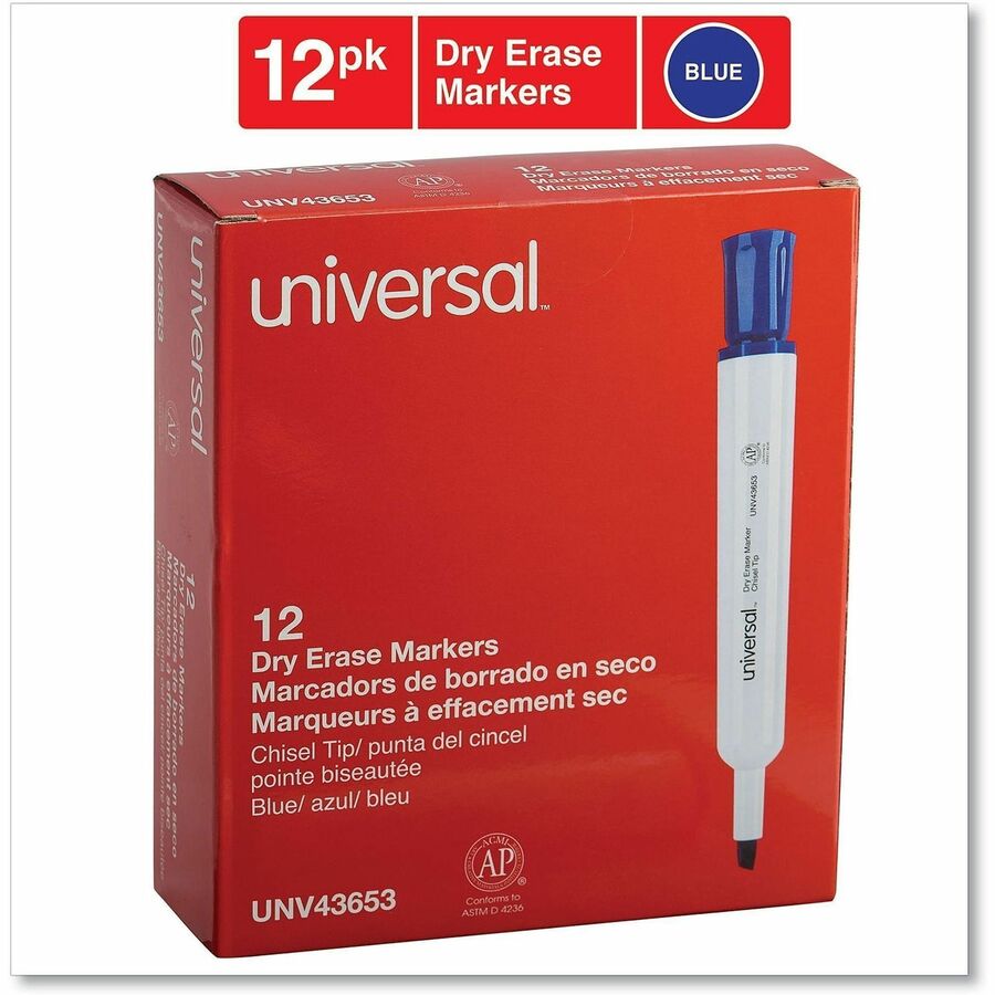 Universal Dry Erase Marker - Erasable - Blue Ink - Dry - Glass, Classroom, Home, Office - 12 / Dozen