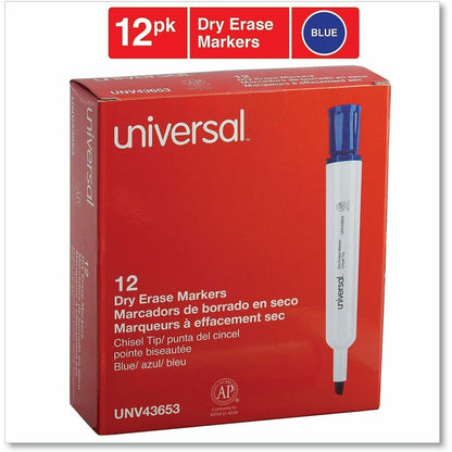 Universal Dry Erase Marker - Erasable - Blue Ink - Dry - Glass, Classroom, Home, Office - 12 / Dozen