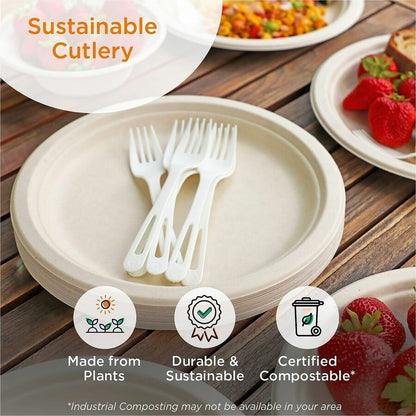 World Centric Compostable White Cutlery - Fork - Fork - Dishwasher Safe - Talc-filled Polylactic Acid (TPLA) - White - 5
