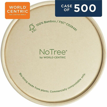 World Centric NoTree Compostable Kraft Paper Lids - Round - Paper, Kraft - Natural - 500 / Carton