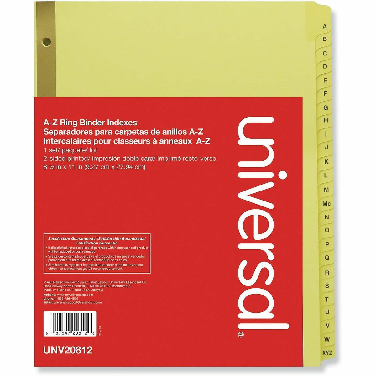 Universal Printed Alpha Index Dividers - 25 x Divider(s) - 25 Printed Side Tab(s) - Alphabet - A-Z - 25 Tab(s)/Set - 1 S