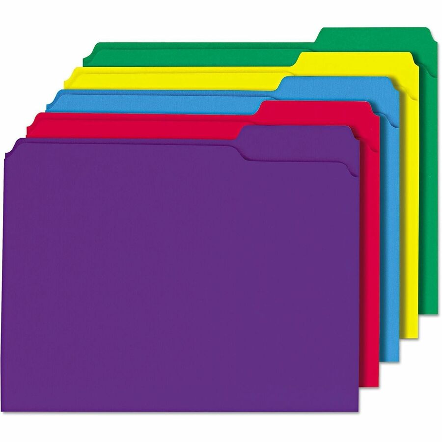 Universal 1/3 Tab Cut Letter Recycled Top Tab File Folder - 1" Expansion - Assorted Tab Position - 11 pt. - Stock - Asso