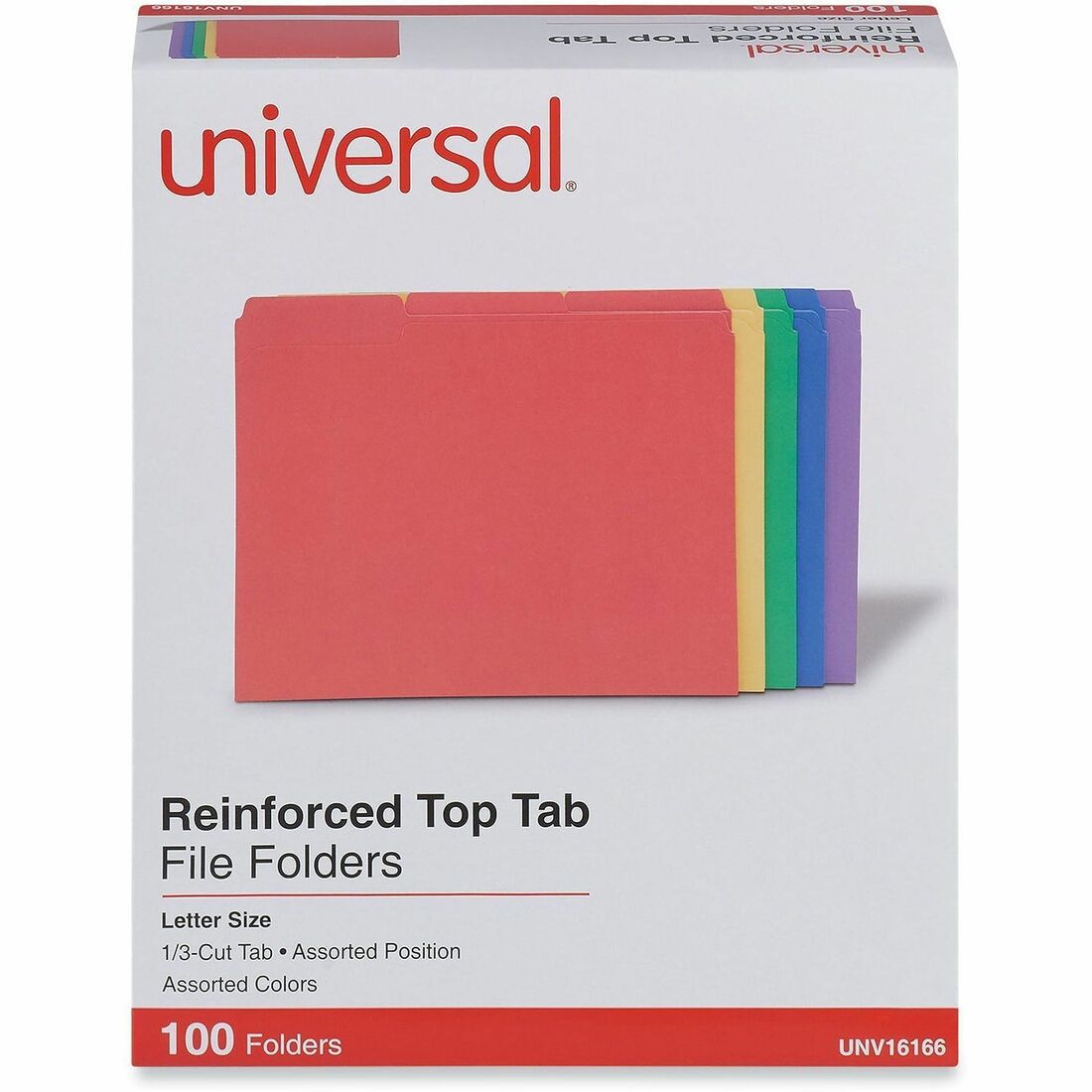 Universal 1/3 Tab Cut Letter Recycled Top Tab File Folder - 1" Expansion - Assorted Tab Position - 11 pt. - Stock - Asso