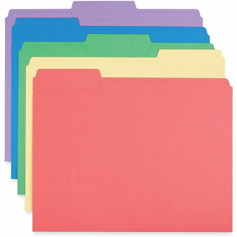 Universal 1/3 Tab Cut Letter Recycled Top Tab File Folder - 1" Expansion - Assorted Tab Position - 11 pt. - Stock - Asso
