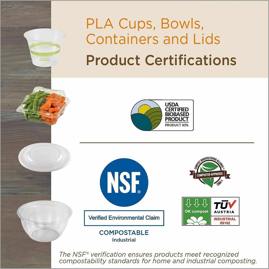 World Centric Compostable Clear Portion Cup Lids - Polylactic Acid (PLA) - Clear - 100 Lids/Pack - 20 / Carton